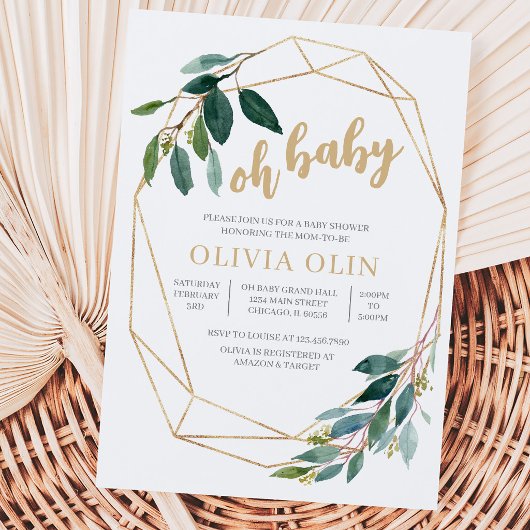 Invitation Baby Shower Vert et Or