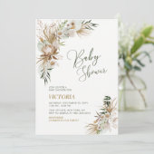 Invitation Baby Shower Vert et Or Boho Botanique (Debout devant)