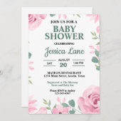 Invitation Baby shower vert et rose marine (Devant / Derrière)