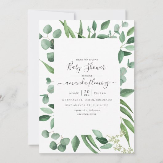 Invitation Baby shower vert Eucalyptus (Devant)