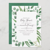 Invitation Baby shower vert Eucalyptus (Devant / Derrière)