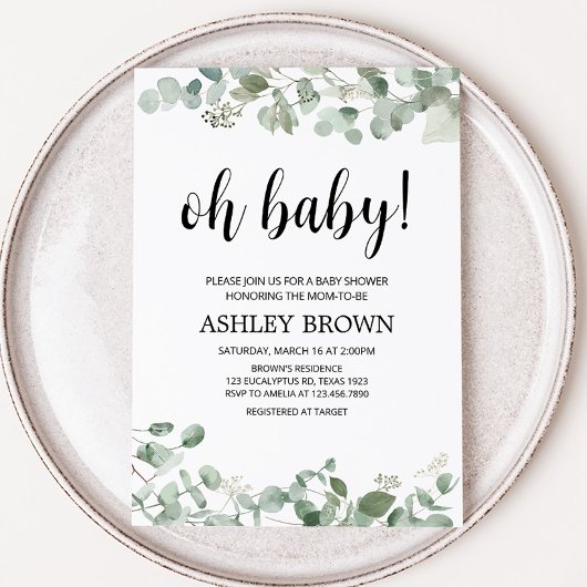 Invitation Baby shower vert Eucalyptus