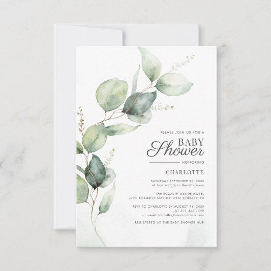Invitation Baby shower vert Eucalyptus (Devant)