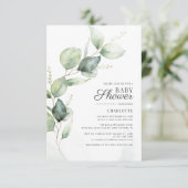 Invitation Baby shower vert Eucalyptus (Debout devant)