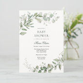 Invitation Baby shower vert Eucalyptus (Debout devant)