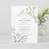 Invitation Baby shower vert Eucalyptus (Debout devant)