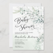 Invitation Baby shower vert Eucalyptus Botanique Sage (Devant)