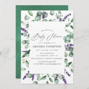 Invitation Baby shower vert Eucalyptus Lavender