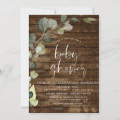 Invitation Baby shower vert Eucalyptus Rustique (Devant)