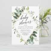 Invitation Baby shower vert eucalyptus sans sexe (Debout devant)