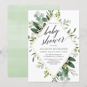 Invitation Baby shower vert eucalyptus sans sexe
