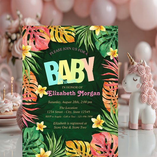 Invitation Baby shower vert Feuille Palm coloré