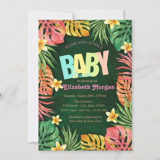 Invitation Baby shower vert Feuille Palm coloré (Devant)