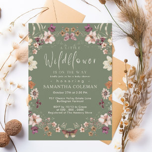 Invitation Baby shower Vert Fleur sauvage de Cute Pastel