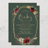 Invitation Baby shower vert foncé du Fleur sauvage Boho géomé (Devant / Derrière)