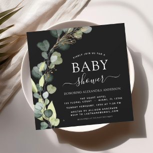 Invitation Baby Shower Vert Foncé Eucalyptus
