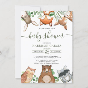 Invitation Baby shower vert genre Neutre WOODLAND