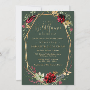 Invitation Baby shower vert géométrique Fleur sauvage Boho ru