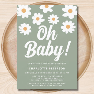 Invitation Baby shower vert marguerite