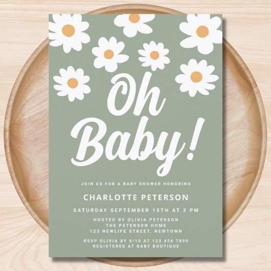 Invitation Baby shower vert marguerite