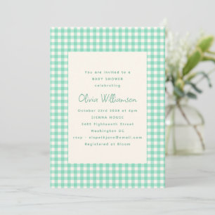 Invitation Baby Shower Vert Menthe À Carreaux Rétro Crème