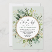 Invitation Baby shower vert Mint Gold Watercolor Verdure (Devant)
