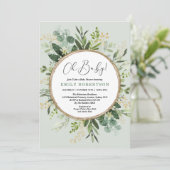 Invitation Baby shower vert Mint Gold Watercolor Verdure (Debout devant)