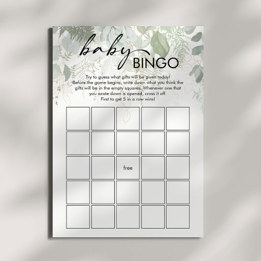 Invitation Baby shower vert moderne Baby Bingo Card