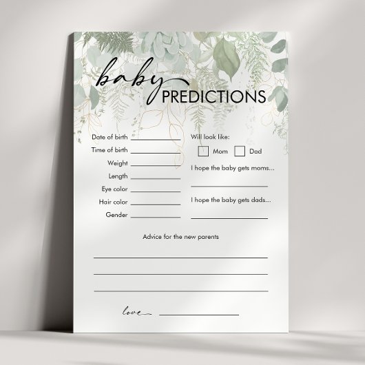Invitation Baby shower vert moderne Baby Predictions Card