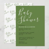 Invitation Baby shower vert moderne Sage (Devant / Derrière)