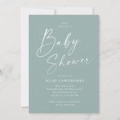 Invitation Baby shower vert moderne Sage Script (Devant)