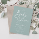 Invitation Baby shower vert moderne Sage Script<br><div class="desc">Script moderne Sage Green Baby shower Invitation. Cliquez sur le bouton Personnaliser pour customiser cette conception avec vos détails.</div>