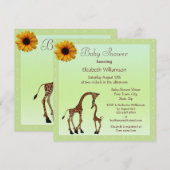 Invitation Baby shower vert neutre mignon de girafe de maman (Devant / Derrière)