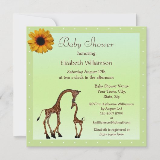 Invitation Baby shower vert neutre mignon de girafe de maman (Devant)