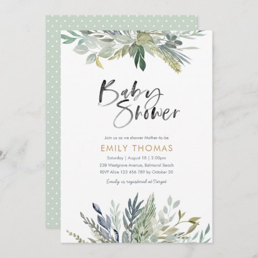 Invitation Baby shower vert - neutre pour les femm (Devant / Derrière)