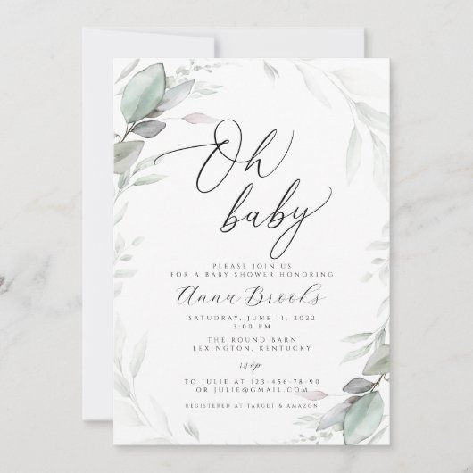 Invitation Baby shower vert Oh Baby Chic (Devant)