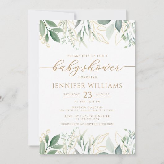 Invitation Baby shower vert or Eucalyptus (Devant)