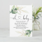 Invitation Baby shower vert or feuille genre neutre (Debout devant)