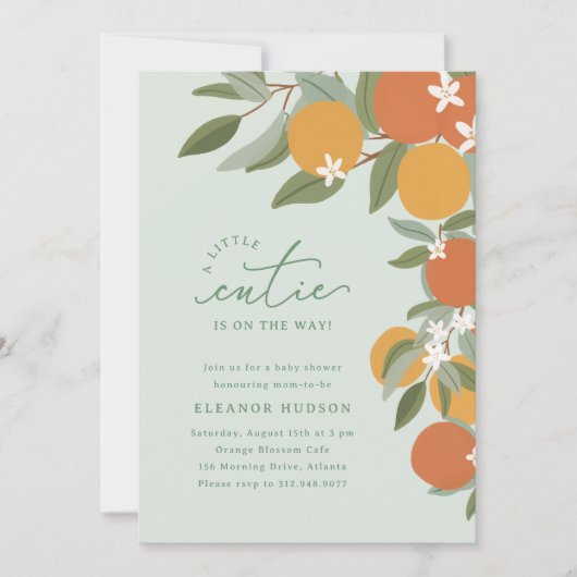 Invitation Baby shower Vert Petite Cutie Citrus Oranges (Devant)