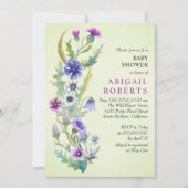 Invitation Baby shower vert printemps fleur sauvage d'aquarel (Devant)