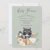 Invitation Baby shower vert Racoon Watercolor Sage (Devant)