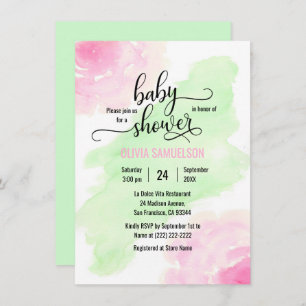 Invitation Baby shower vert Rose d'aquarelle rose et menthe