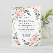 Invitation Baby shower vert rose et or floral (Debout devant)