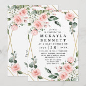 Invitation Baby shower vert rose et or floral (Devant / Derrière)
