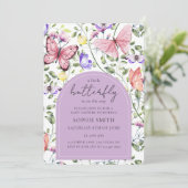 Invitation Baby shower vert rose papillon pourpre (Debout devant)