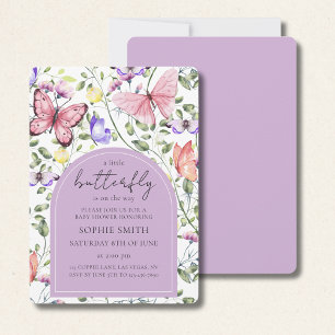 Invitation Baby shower vert rose papillon pourpre