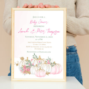 Invitation Baby shower vert rose petit Citrouille moderne
