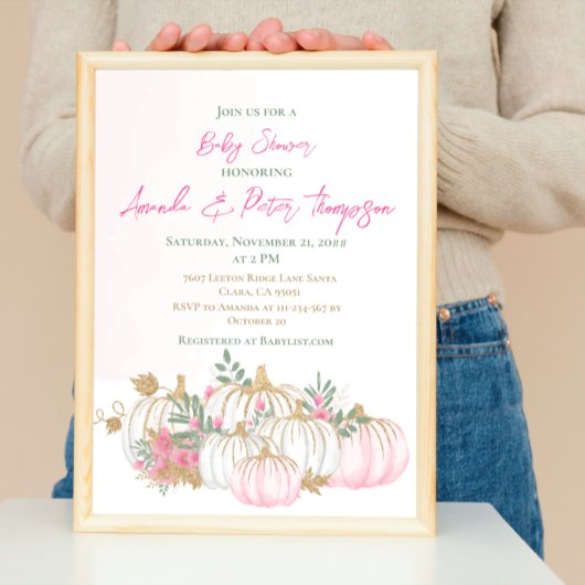 Invitation Baby shower vert rose petit Citrouille moderne
