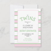 Invitation Baby shower vert rose rayé Twins (Devant)