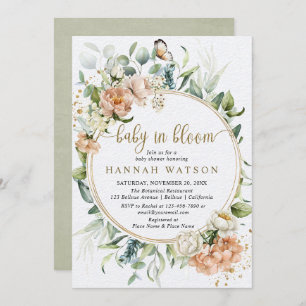 Invitation Baby shower vert rose rose botanique